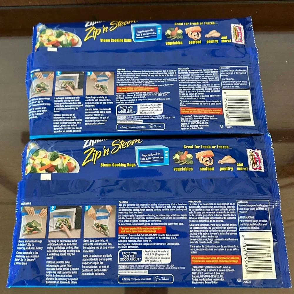 Ziploc Zip n Steam Microwave Cooking Bags 2 Packs of 10 Count 20 Total Bags